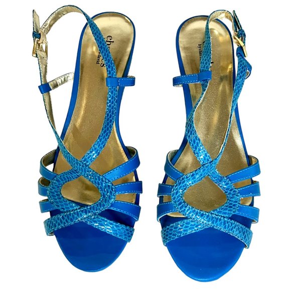 Charles David wedge platform snake skin pleather and cork sandals - blue sz. 10 - Picture 1 of 7